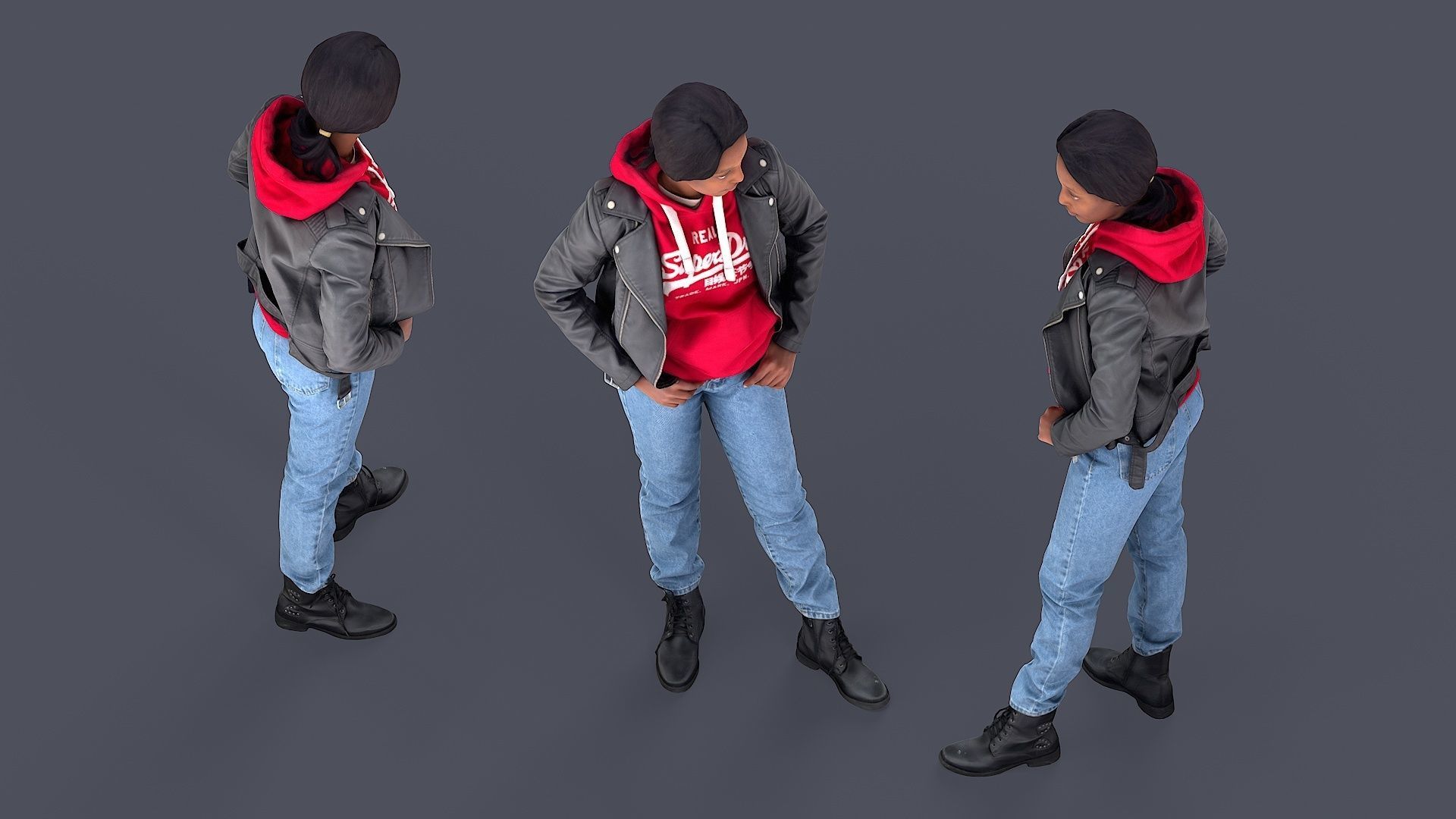 Casual Urban Lady in Red Hoodie 3D model_4
