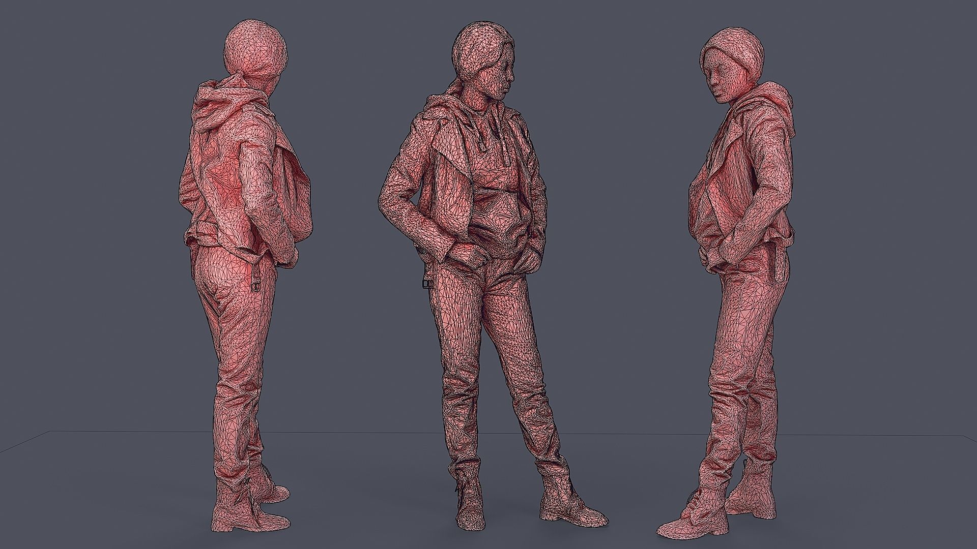 Casual Urban Lady in Red Hoodie 3D model_3