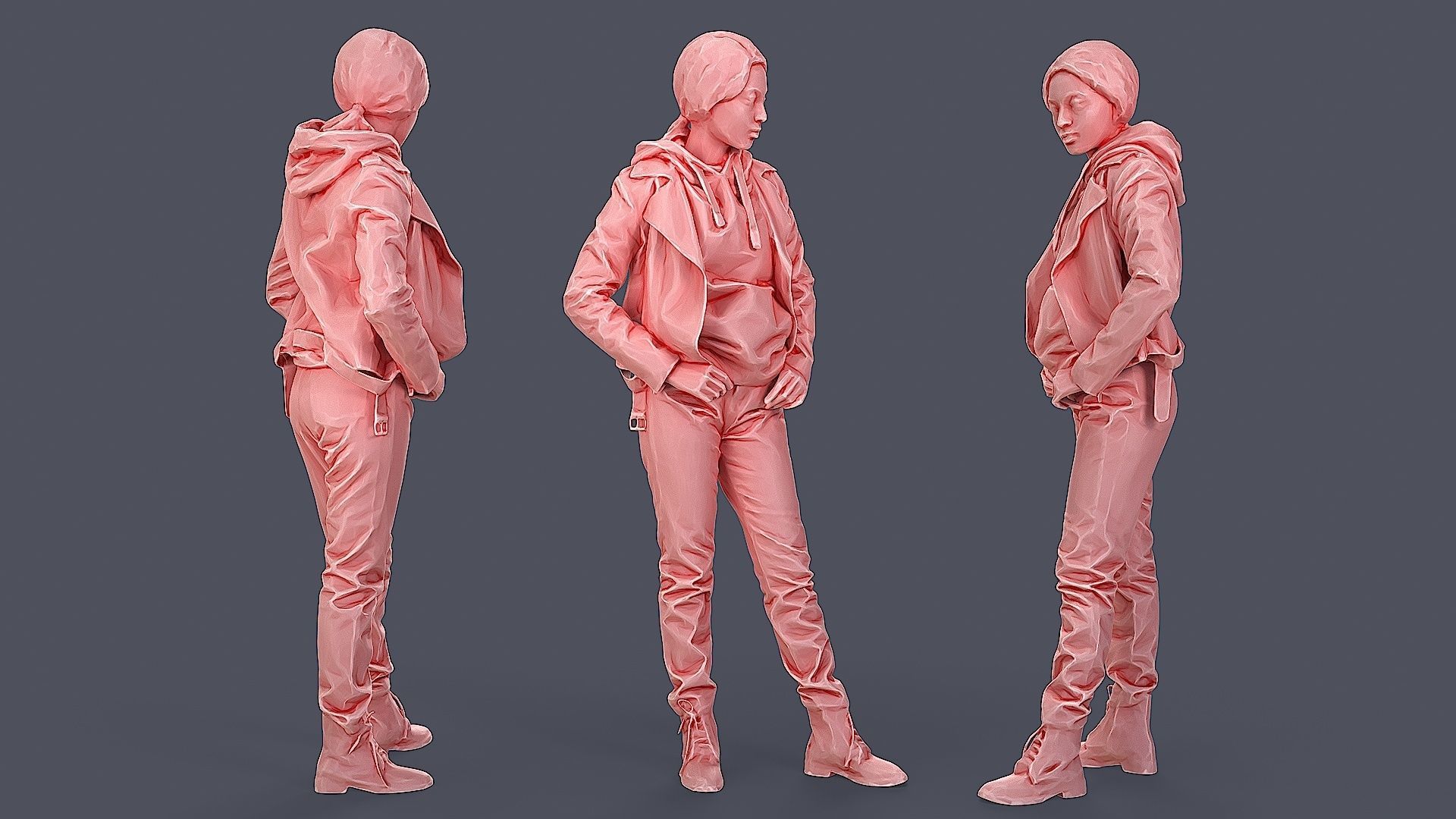 Casual Urban Lady in Red Hoodie 3D model_2