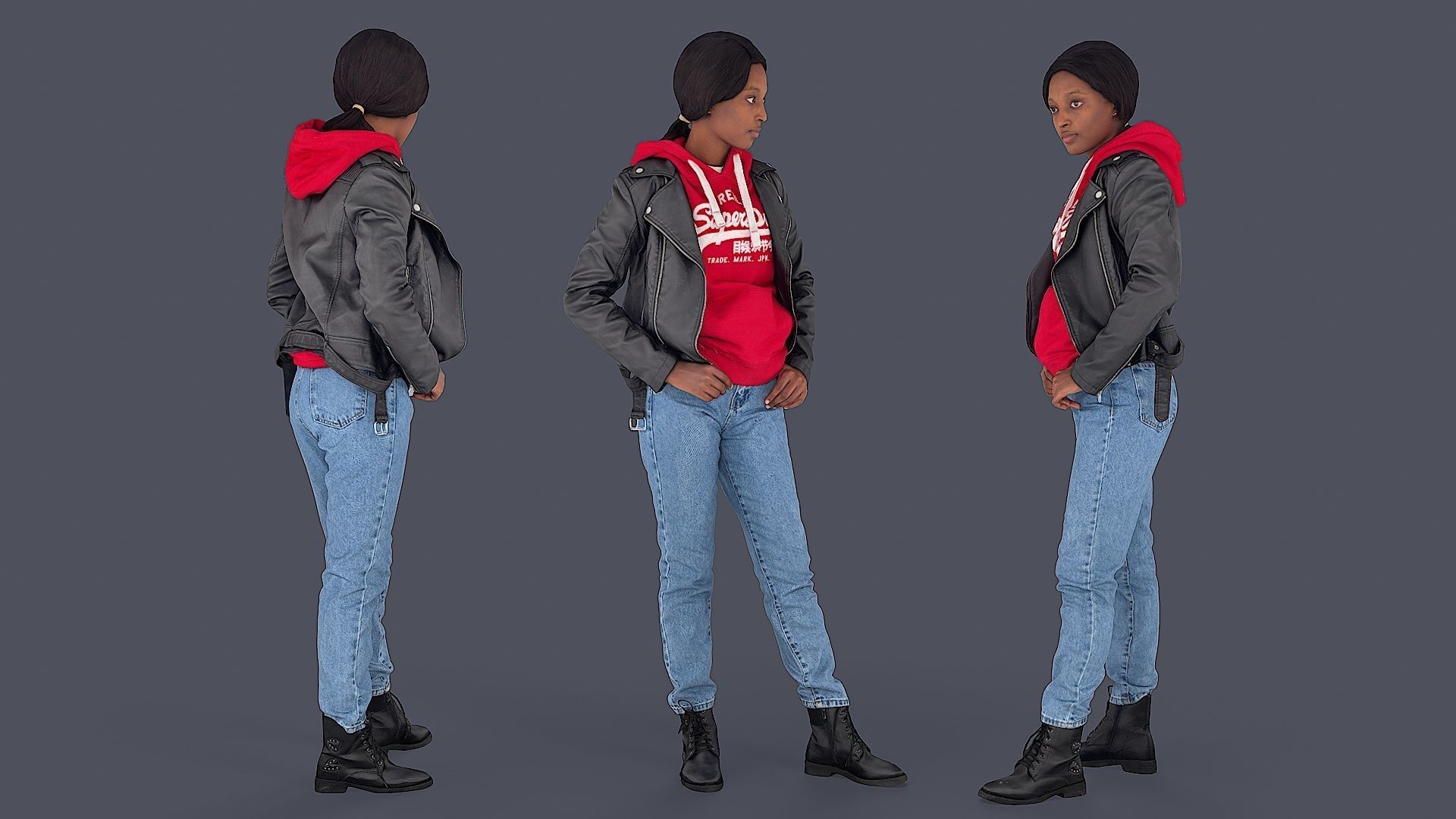 Casual Urban Lady in Red Hoodie 3D model_1