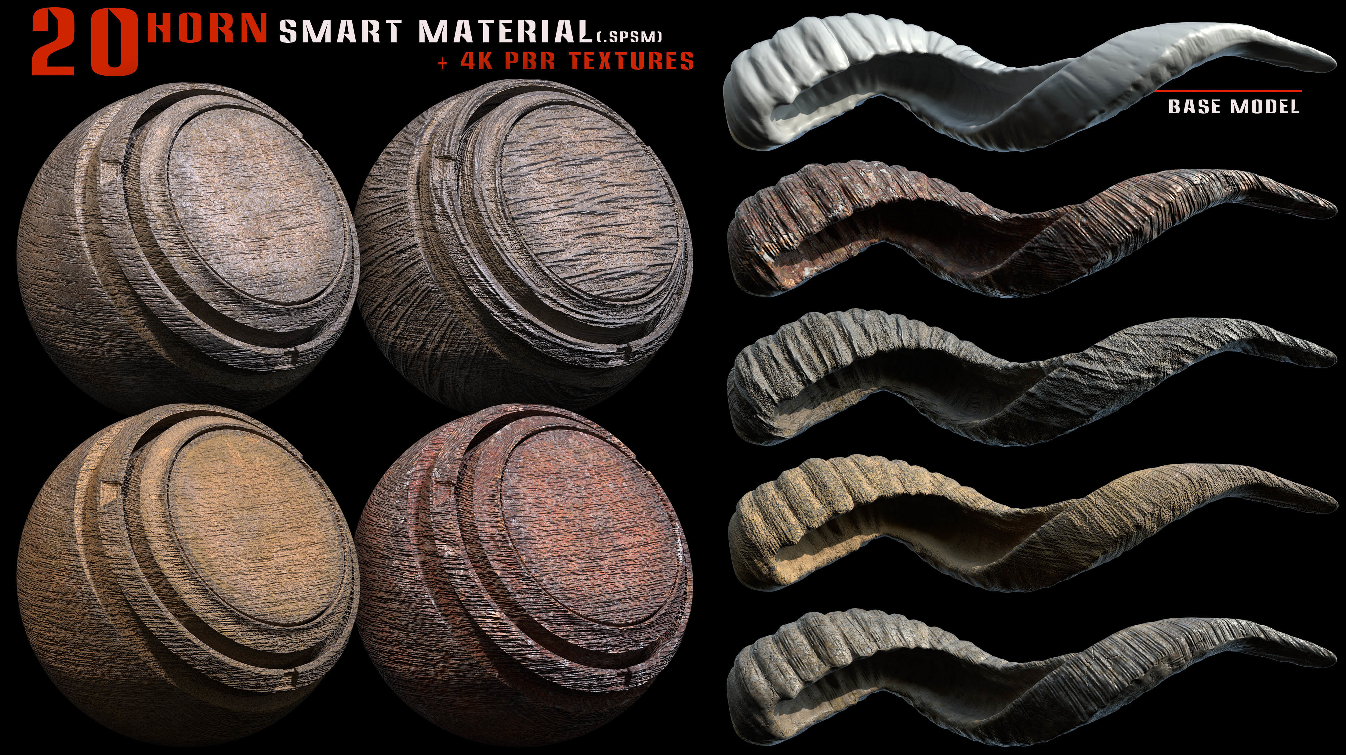20 Horn Smart Material and 4k Pbr Textures - Vol 9 Texture_1