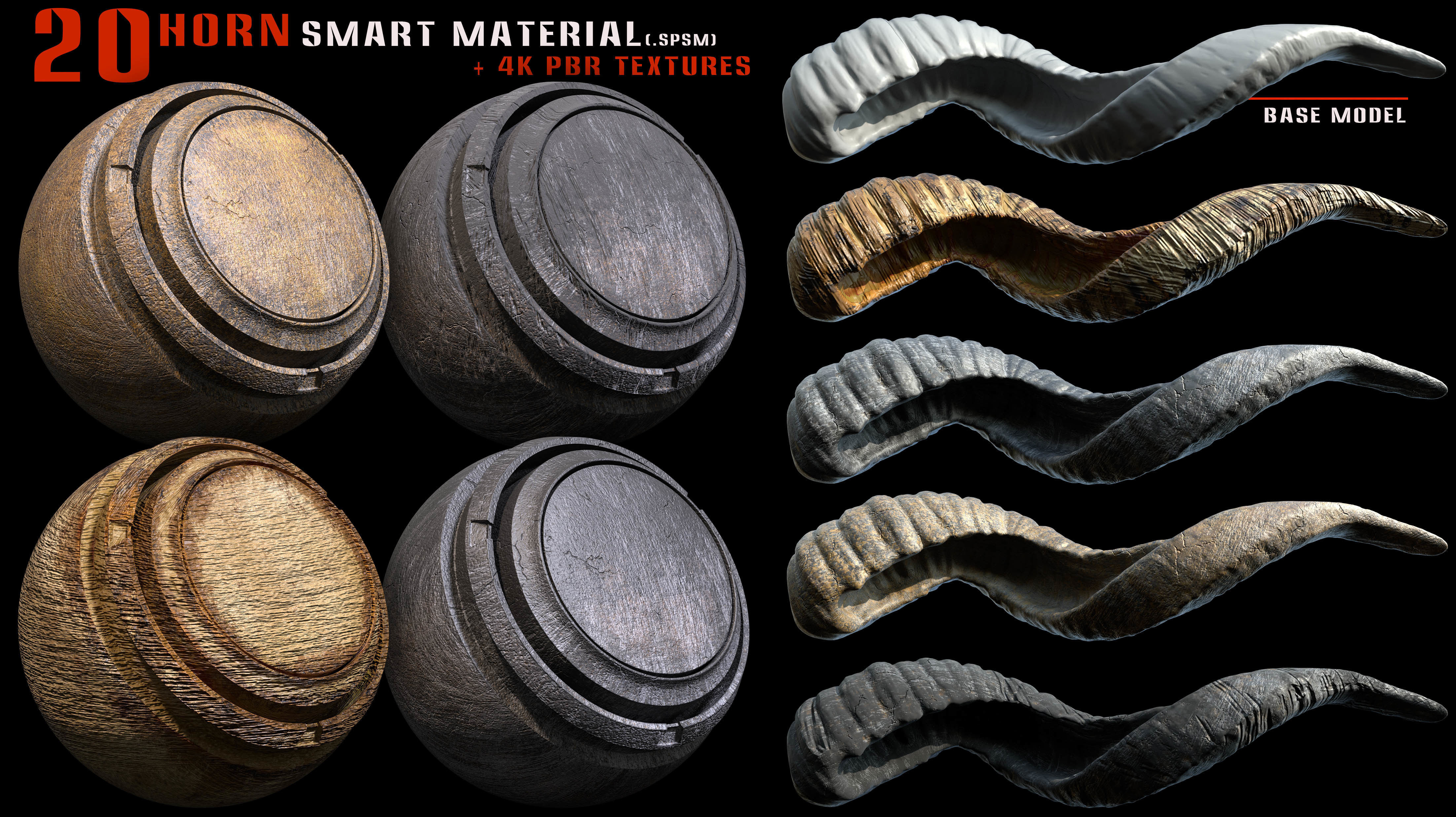 20 Horn Smart Material and 4k Pbr Textures - Vol 9 Texture_3