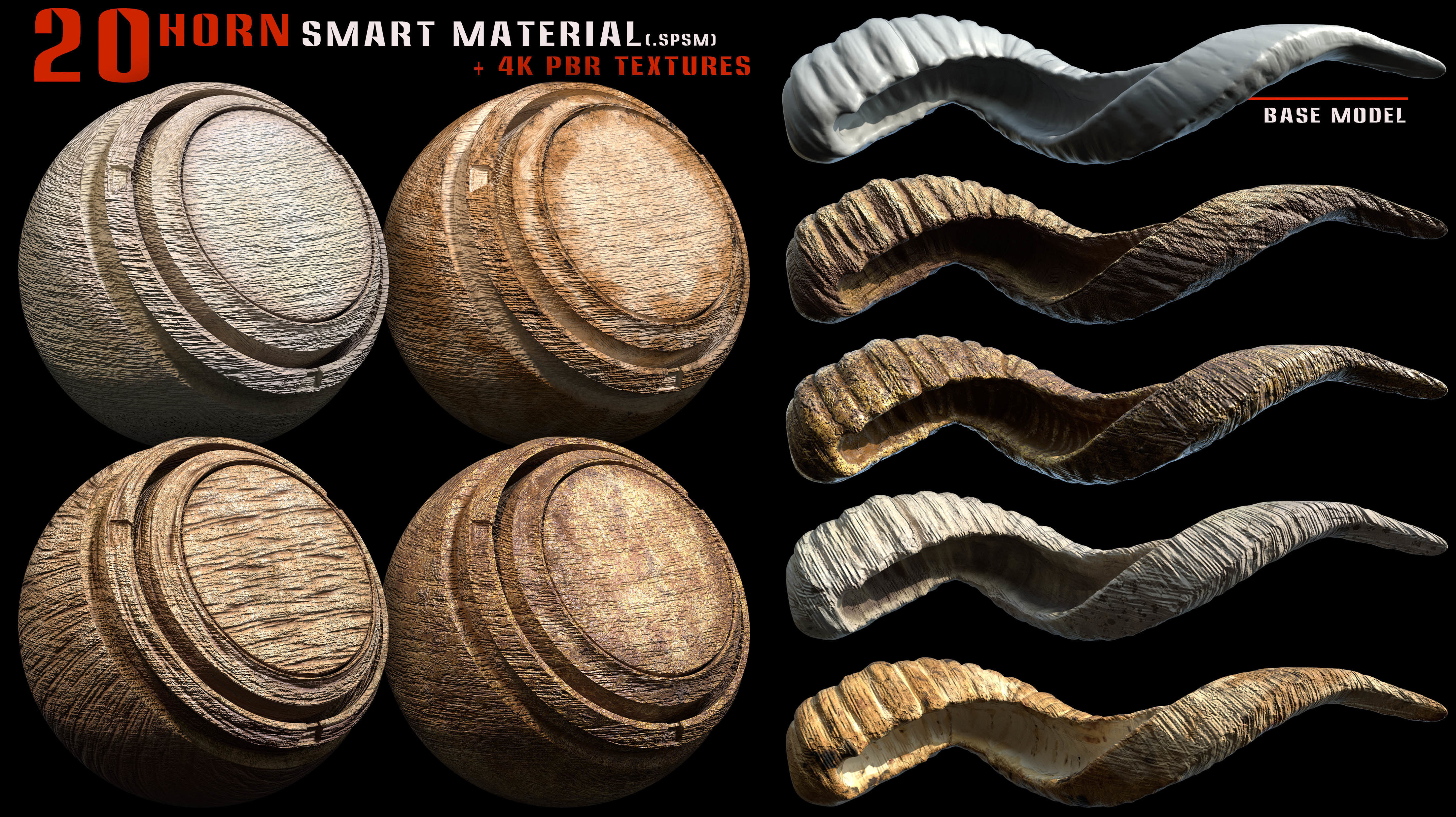 20 Horn Smart Material and 4k Pbr Textures - Vol 9 Texture_4