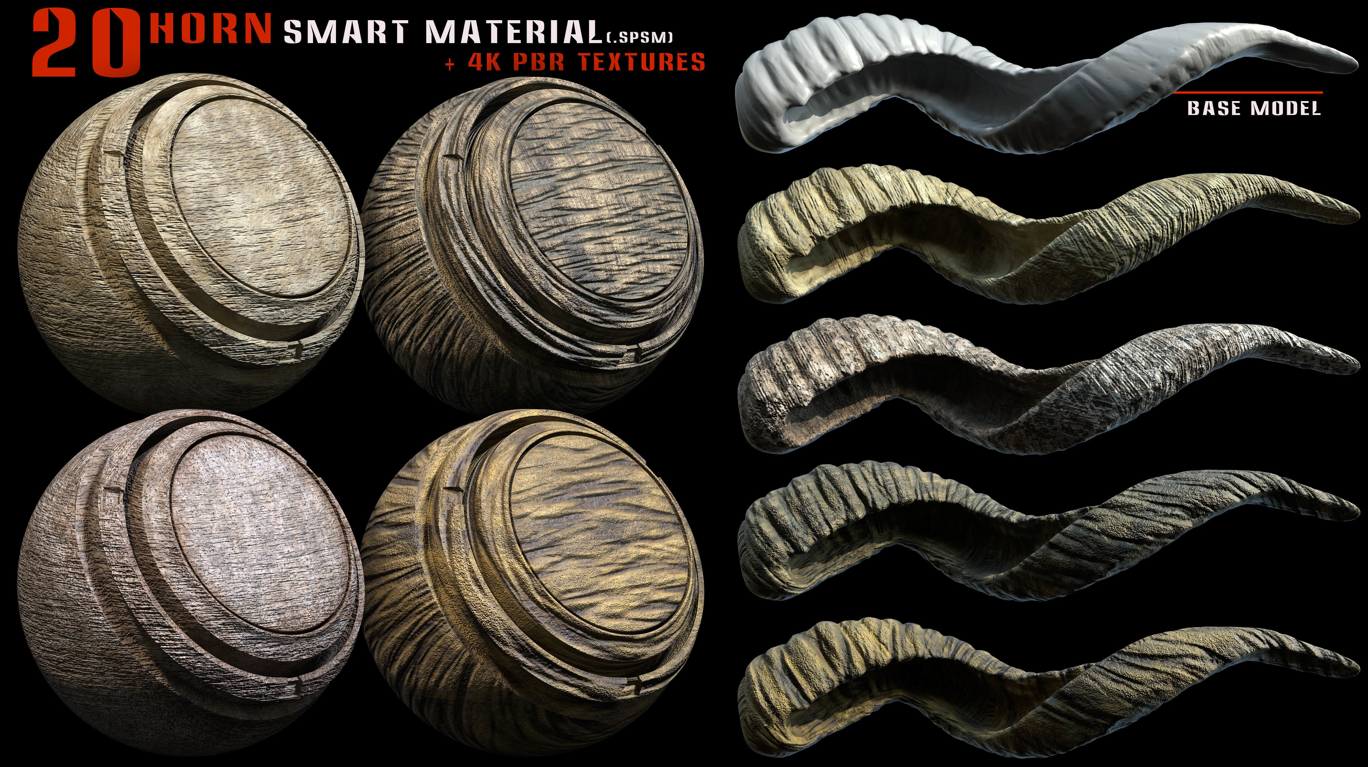 20 Horn Smart Material and 4k Pbr Textures - Vol 9 Texture_5