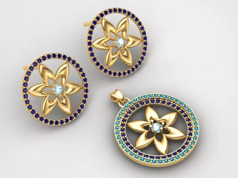 Flower Set includes Earing and Pendant 3D Print Model 3D print model_0