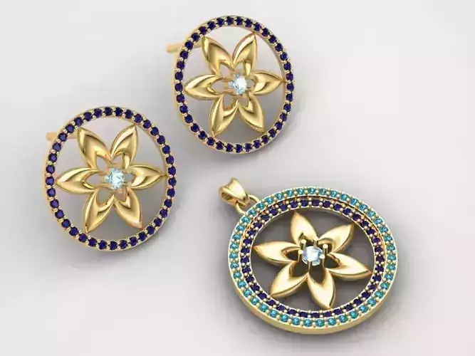Flower Set   includes  Earing and Pendant   3D Print Model 3D print model