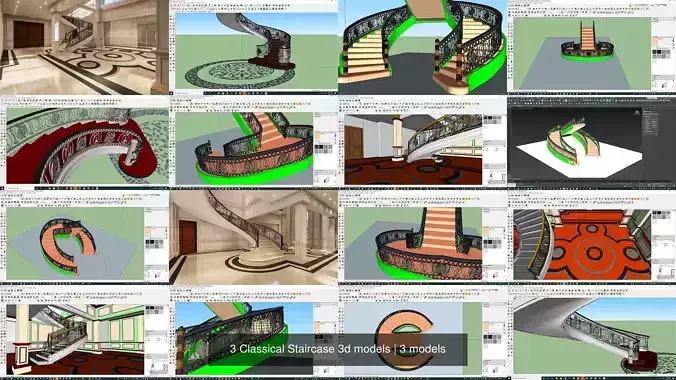3 Classical Staircase 3d models 3D Model Collection