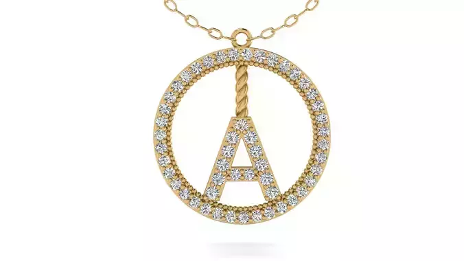 Alphabet Round Pendant with Diamond A 3D print model