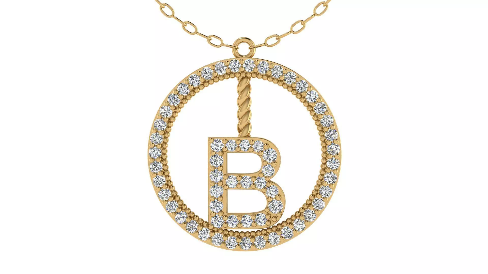 Alphabet Round Pendant with Diamond B 3D print model_0