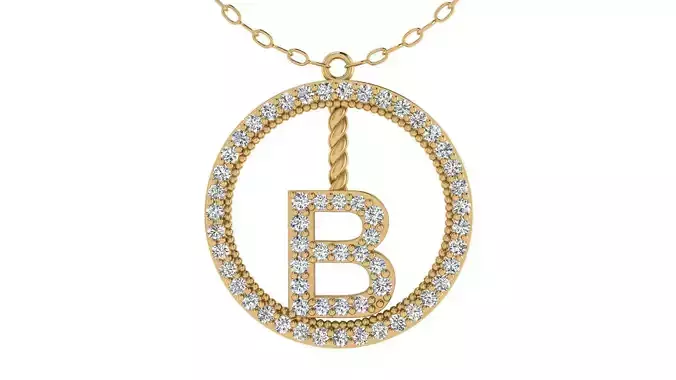 Alphabet Round Pendant with Diamond B 3D print model