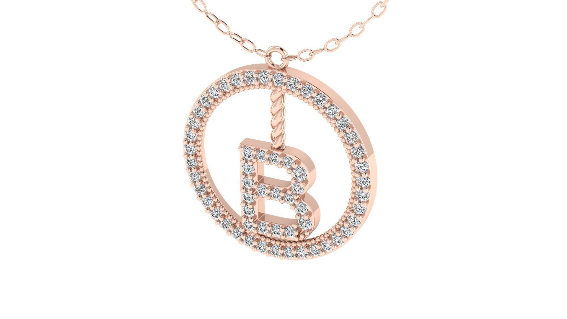Alphabet Round Pendant with Diamond B 3D print model_6