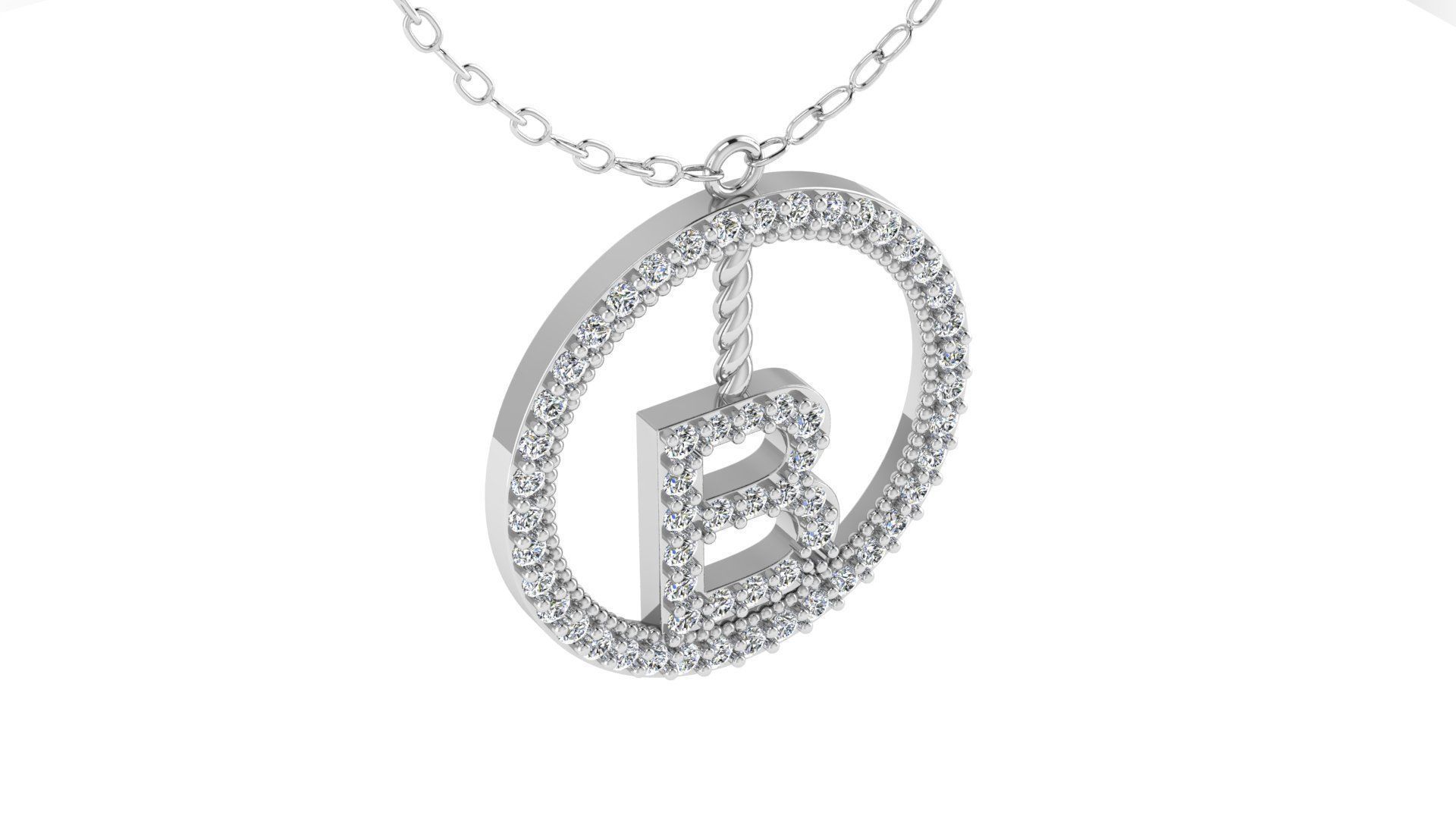 Alphabet Round Pendant with Diamond B 3D print model_13