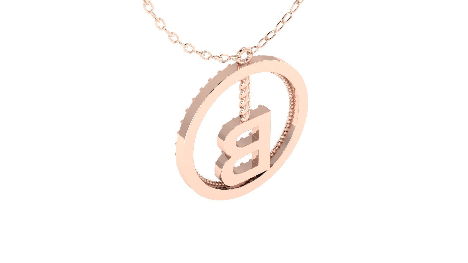 Alphabet Round Pendant with Diamond B 3D print model_8