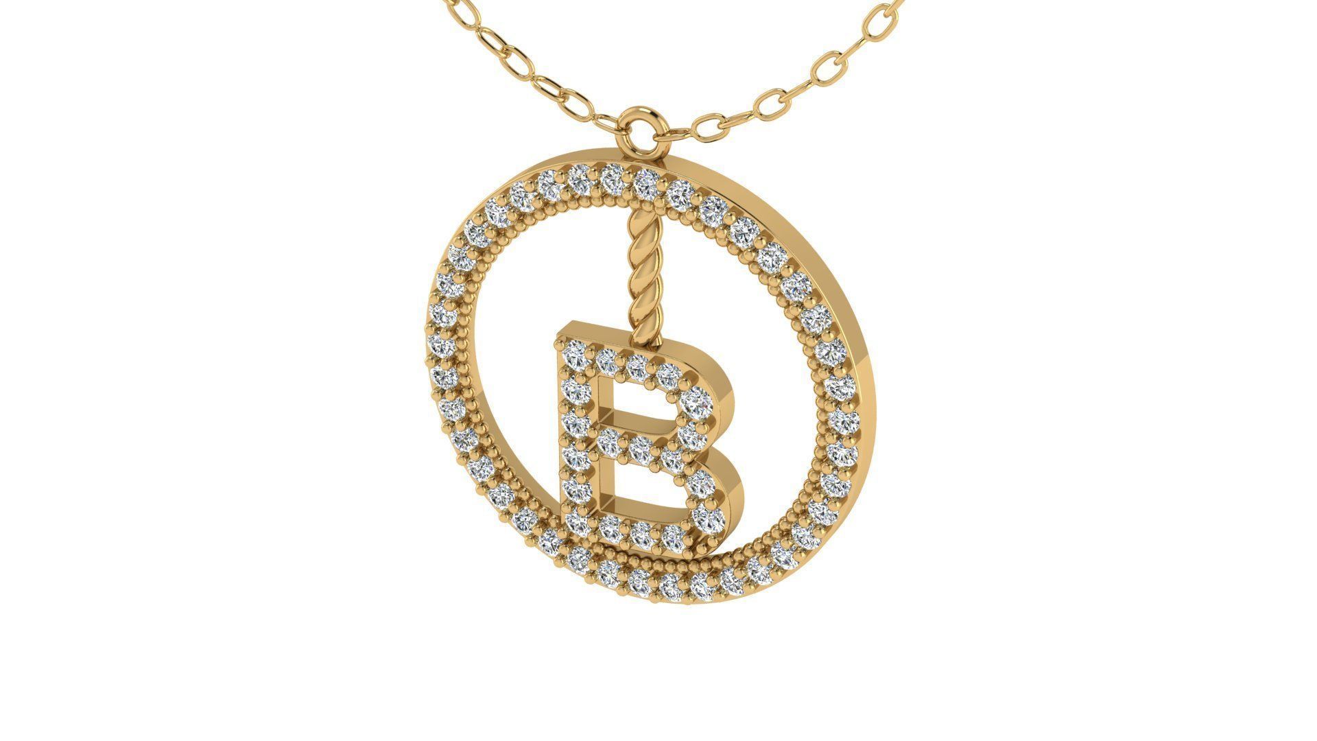 Alphabet Round Pendant with Diamond B 3D print model_18