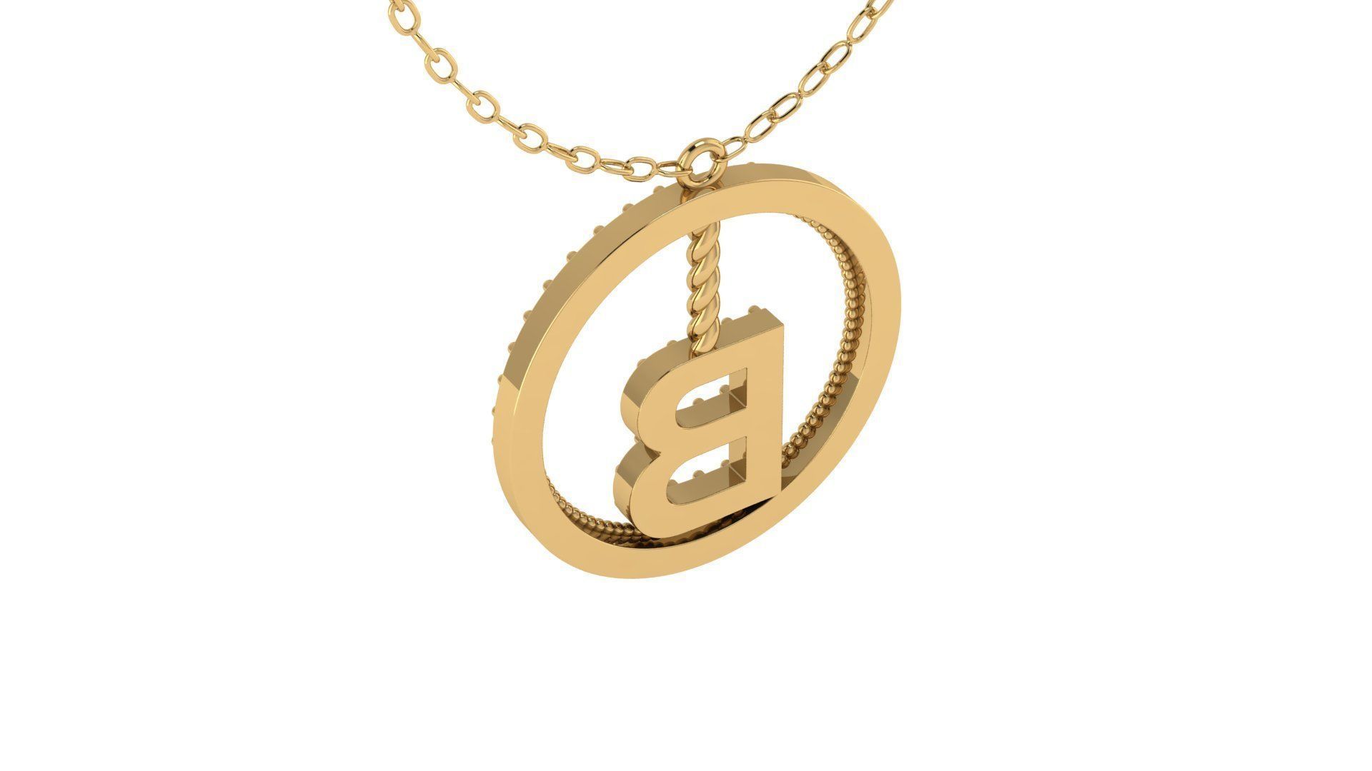 Alphabet Round Pendant with Diamond B 3D print model_19