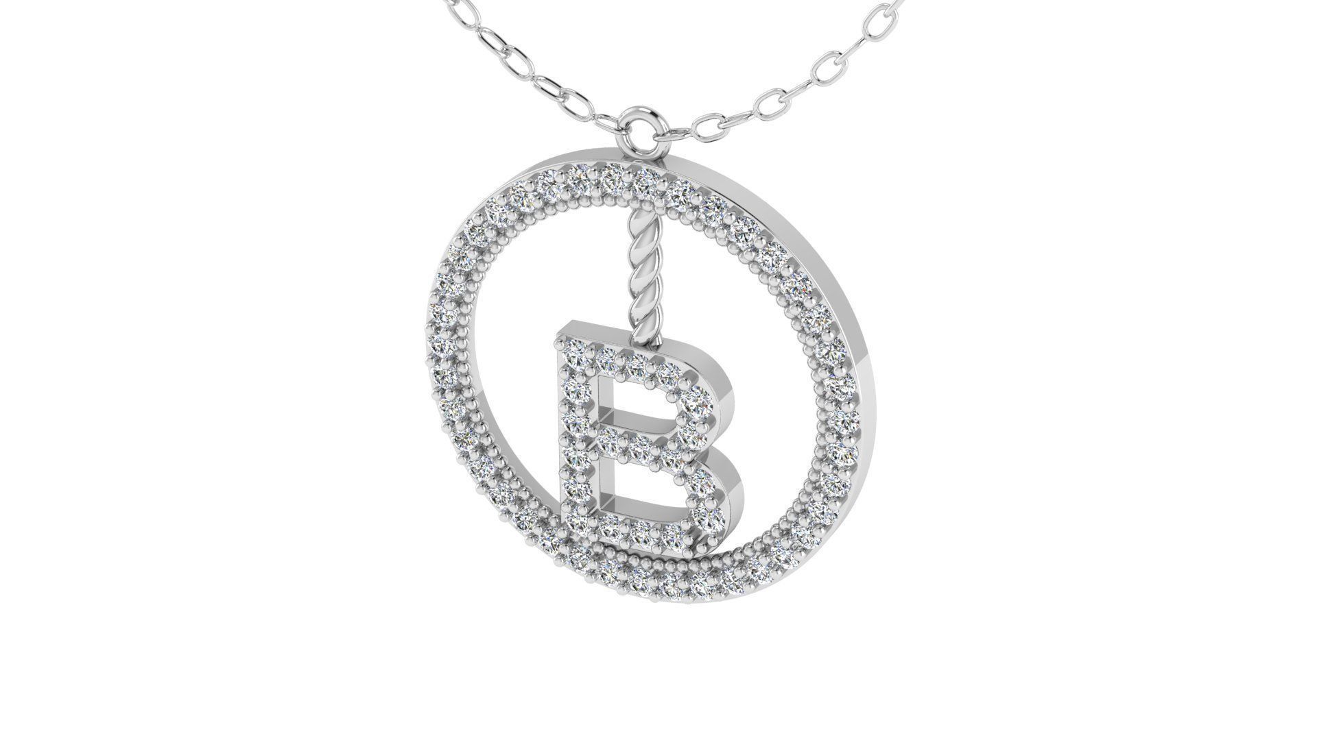 Alphabet Round Pendant with Diamond B 3D print model_14