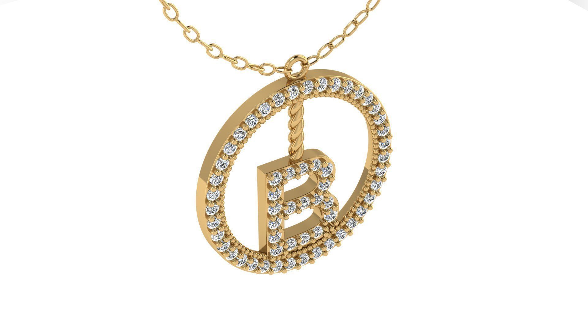Alphabet Round Pendant with Diamond B 3D print model_16