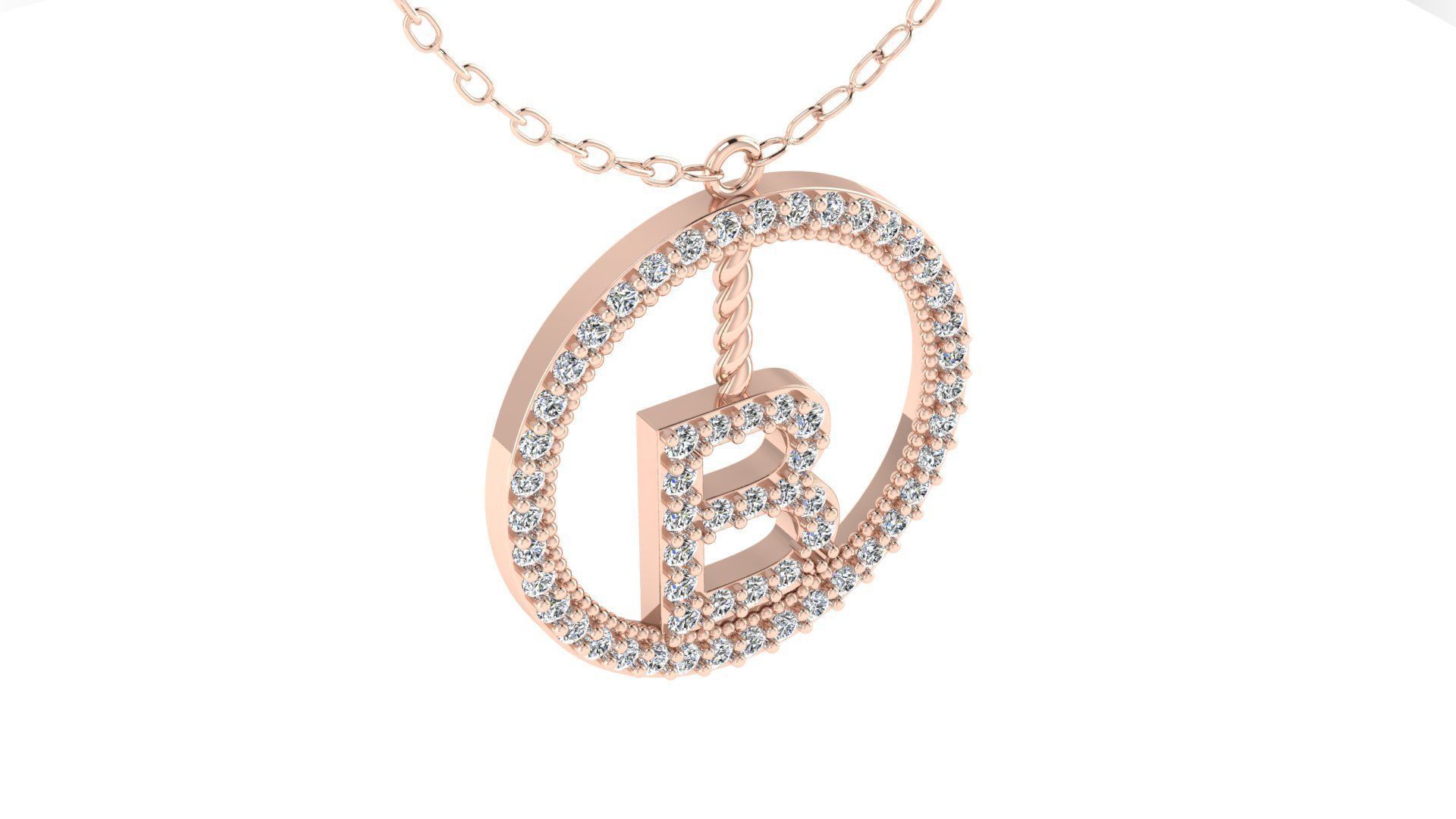 Alphabet Round Pendant with Diamond B 3D print model_5