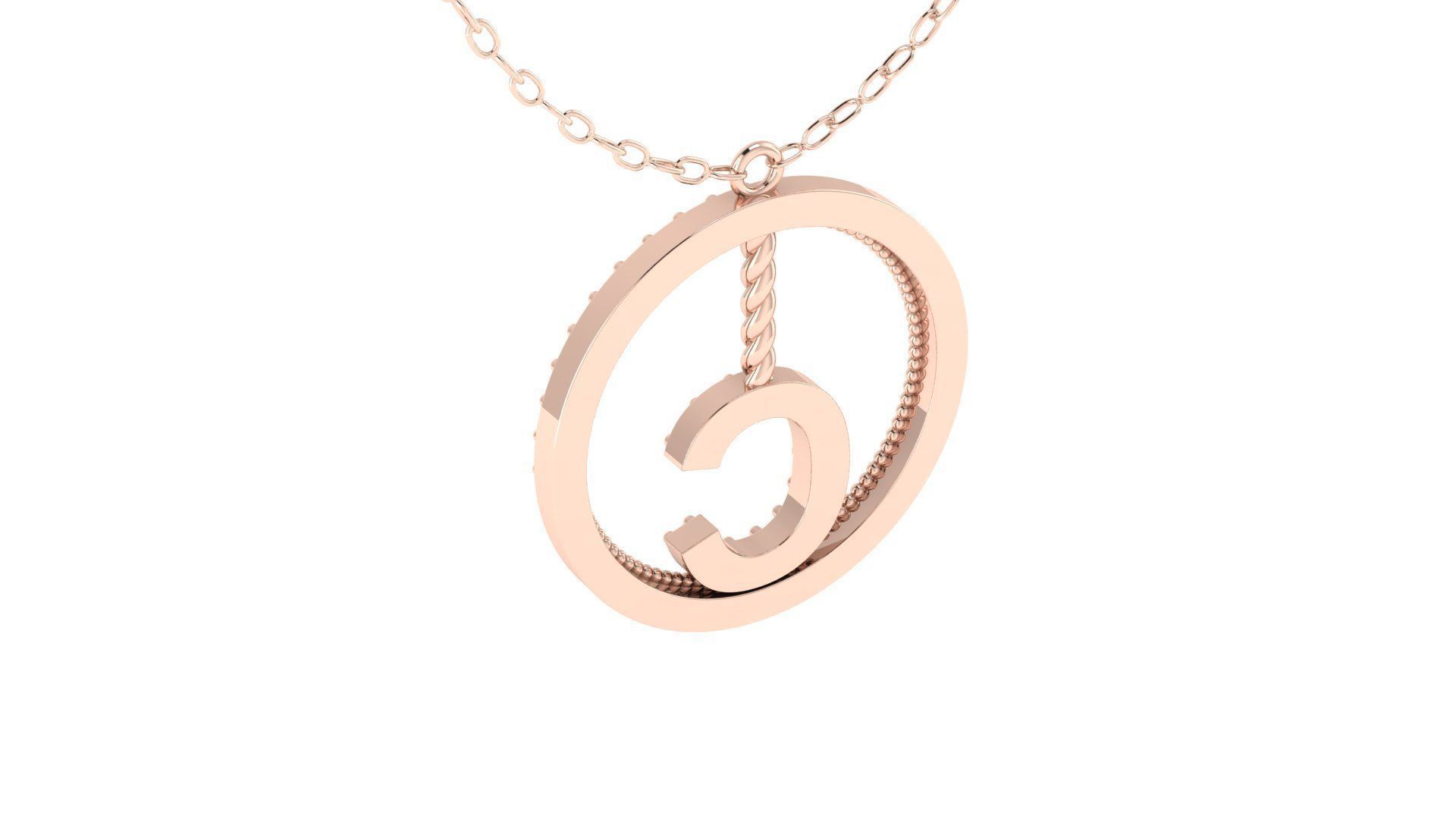 Alphabet Round Pendant with Diamond C 3D print model_12