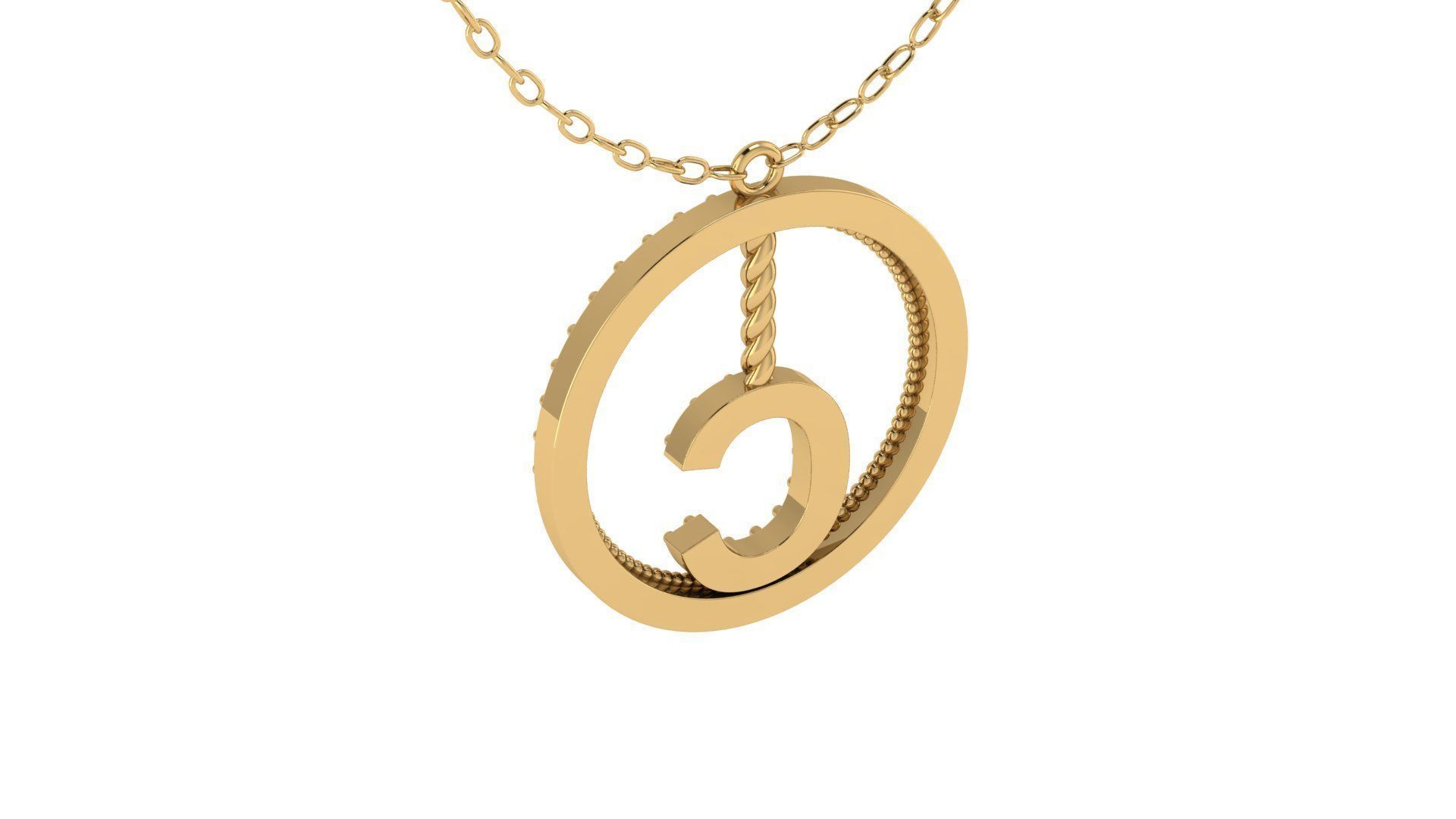 Alphabet Round Pendant with Diamond C 3D print model_20