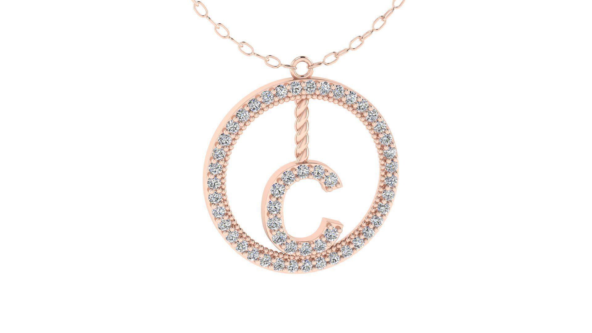Alphabet Round Pendant with Diamond C 3D print model_8