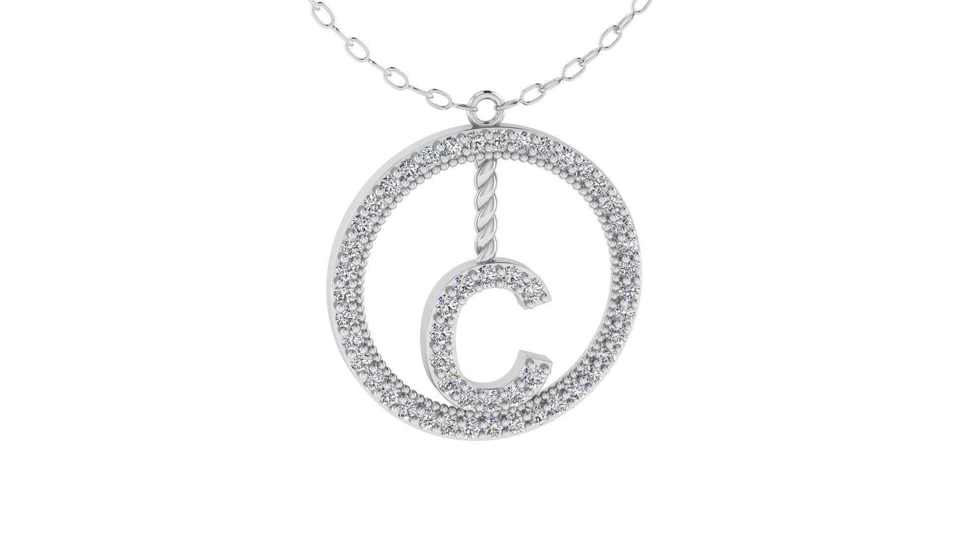 Alphabet Round Pendant with Diamond C 3D print model_13