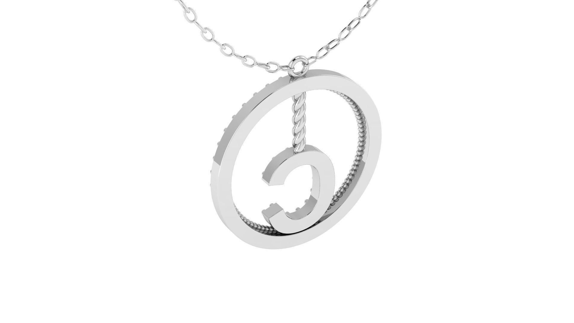 Alphabet Round Pendant with Diamond C 3D print model_16