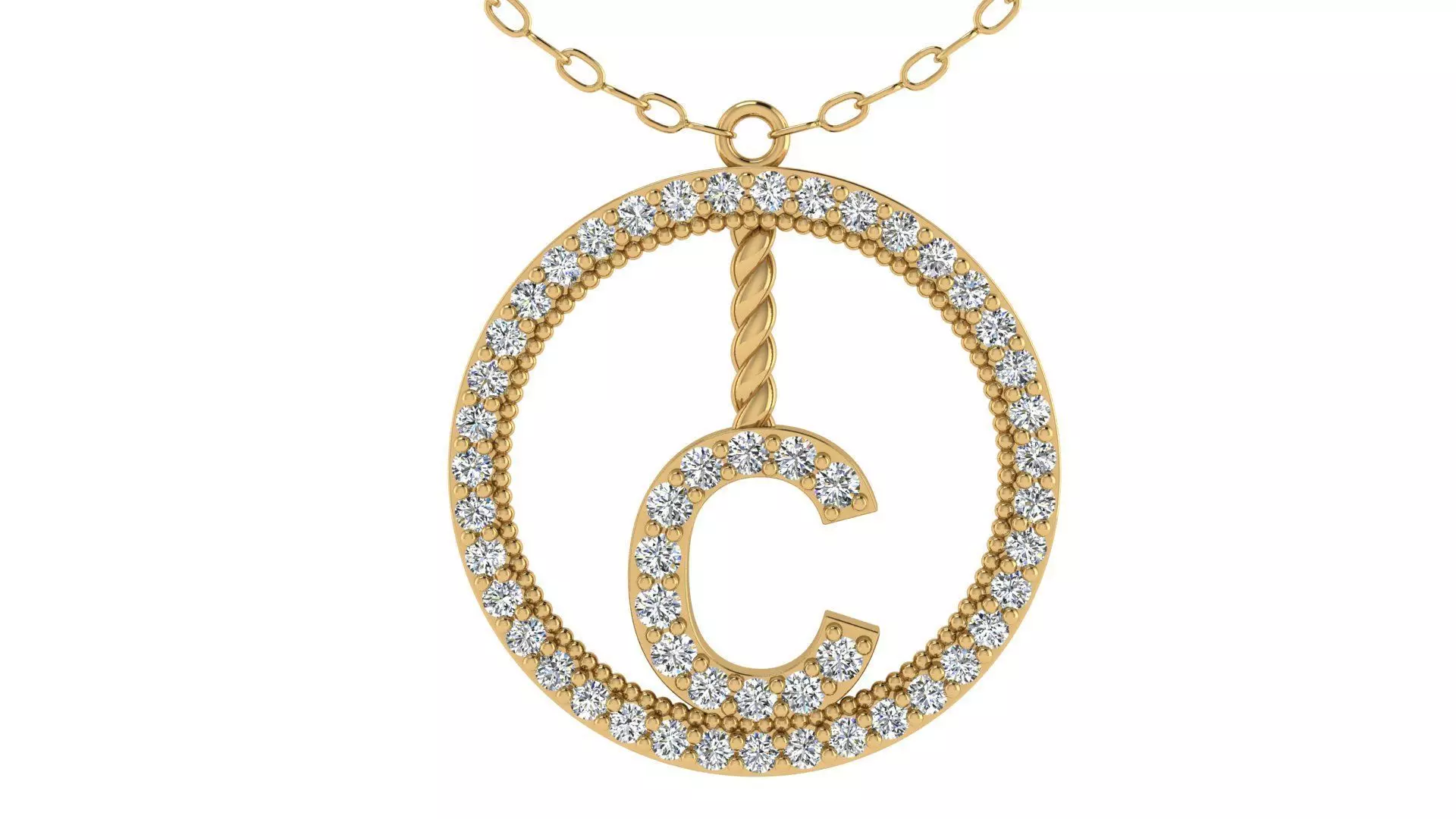 Alphabet Round Pendant with Diamond C 3D print model_0