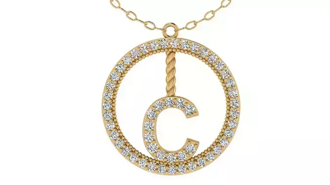 Alphabet Round Pendant with Diamond C 3D print model