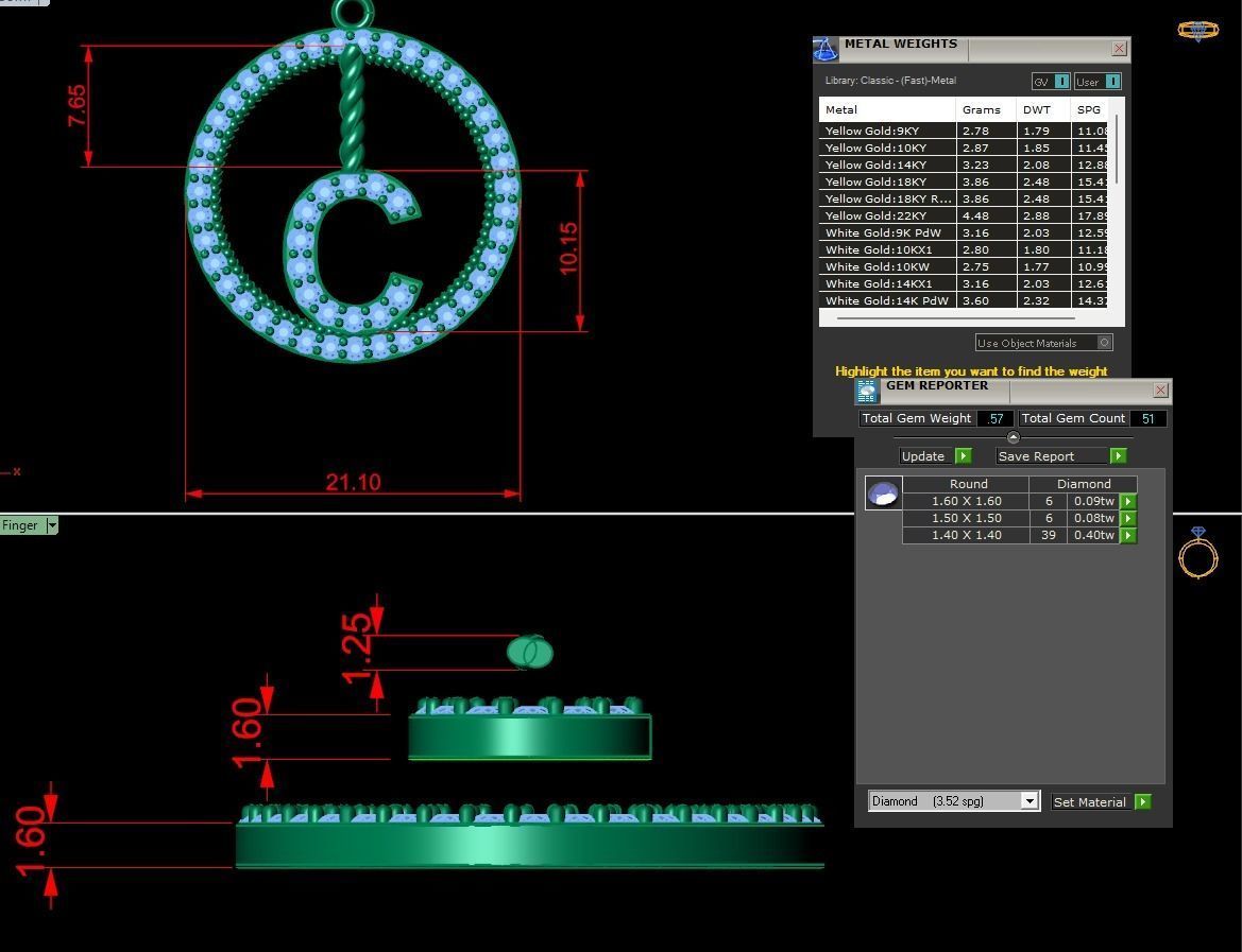 Alphabet Round Pendant with Diamond C 3D print model_7