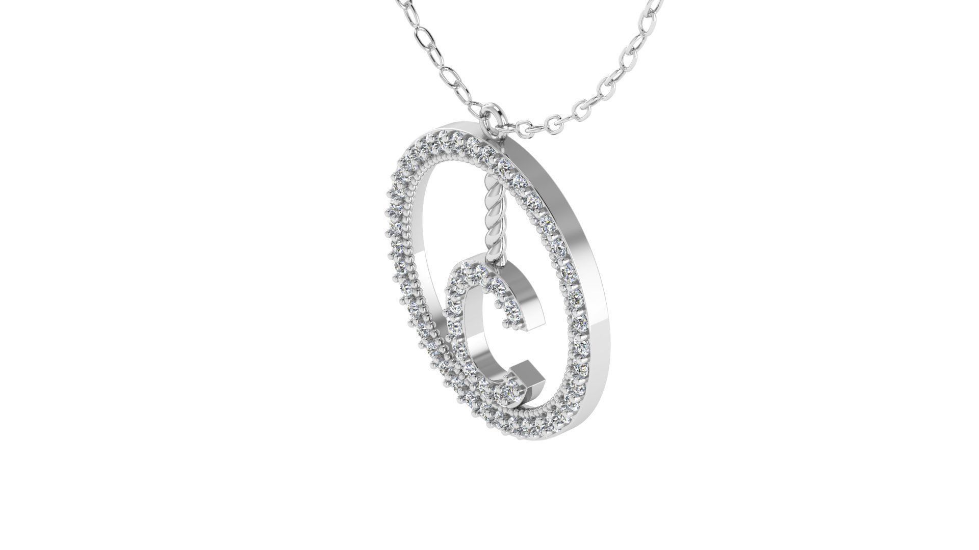 Alphabet Round Pendant with Diamond C 3D print model_15