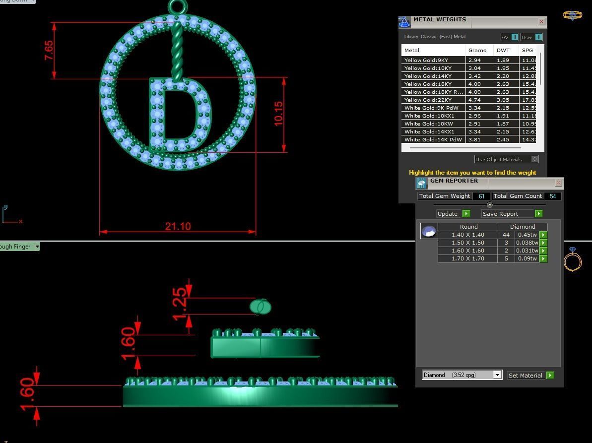 Alphabet Round Pendant with Diamond D 3D print model_2