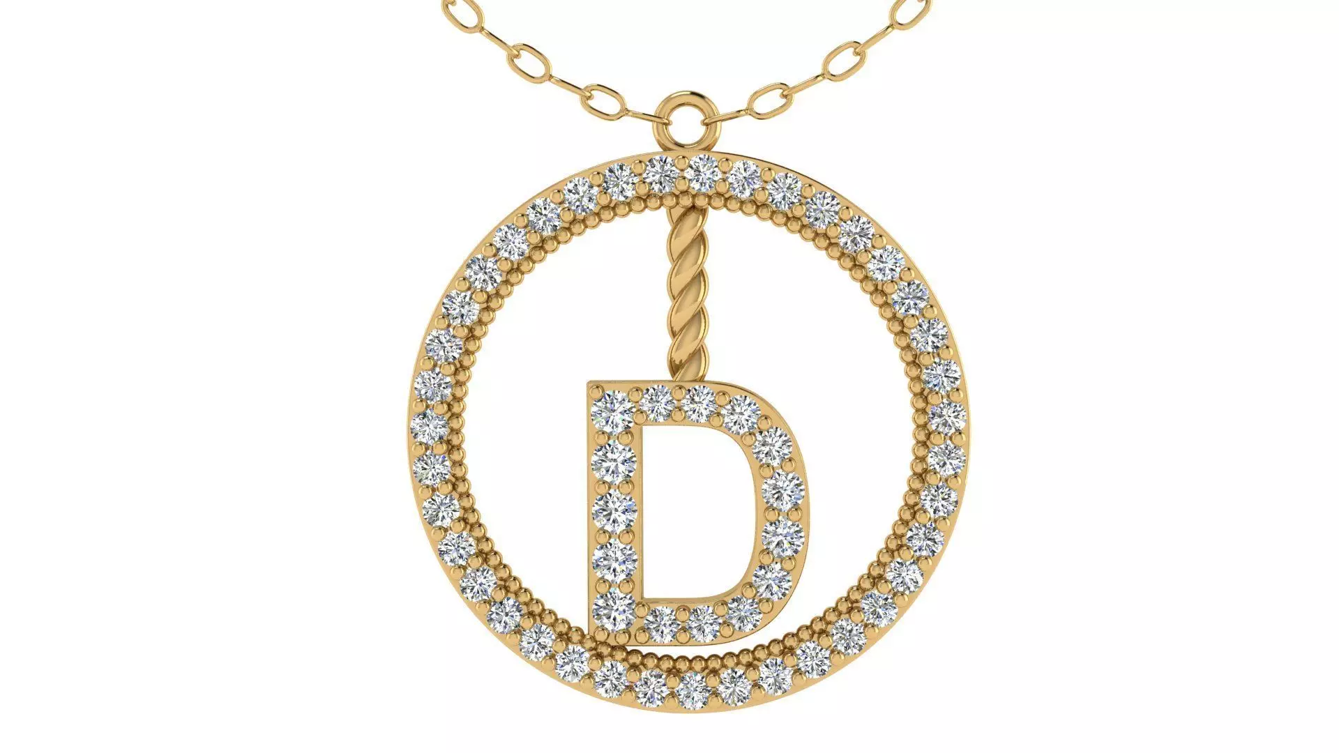 Alphabet Round Pendant with Diamond D 3D print model_0