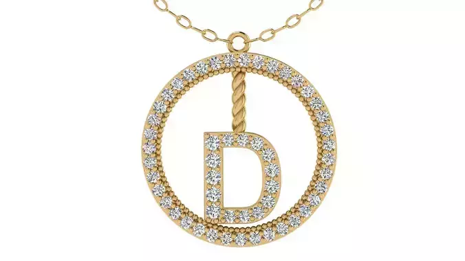 Alphabet Round Pendant with Diamond D 3D print model