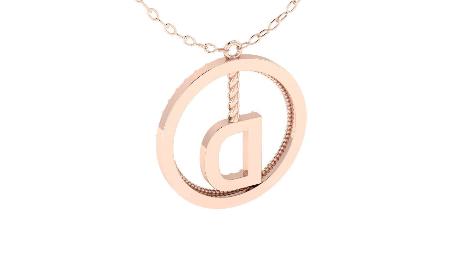 Alphabet Round Pendant with Diamond D 3D print model_3