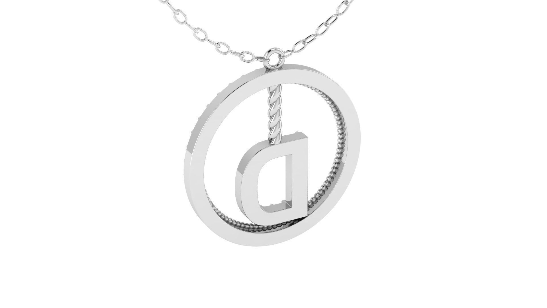 Alphabet Round Pendant with Diamond D 3D print model_16