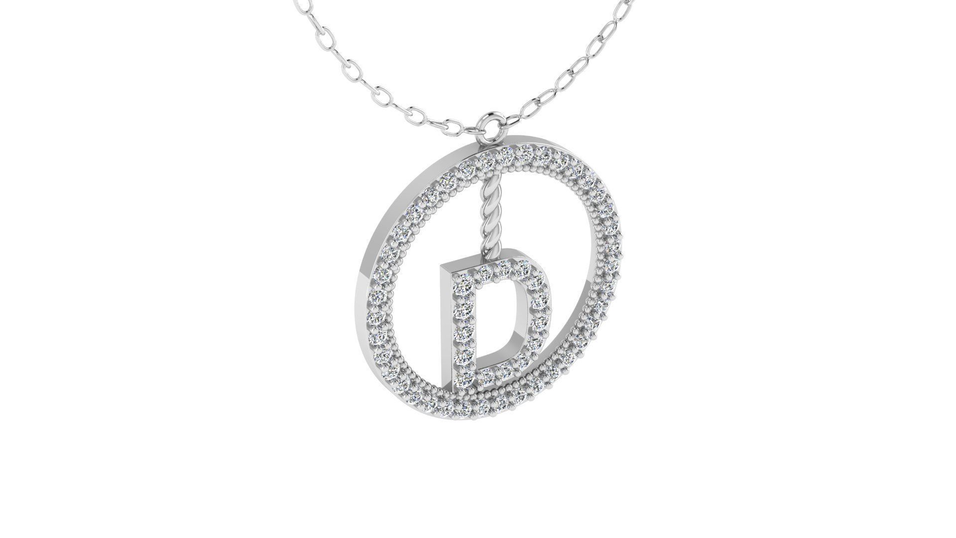 Alphabet Round Pendant with Diamond D 3D print model_5