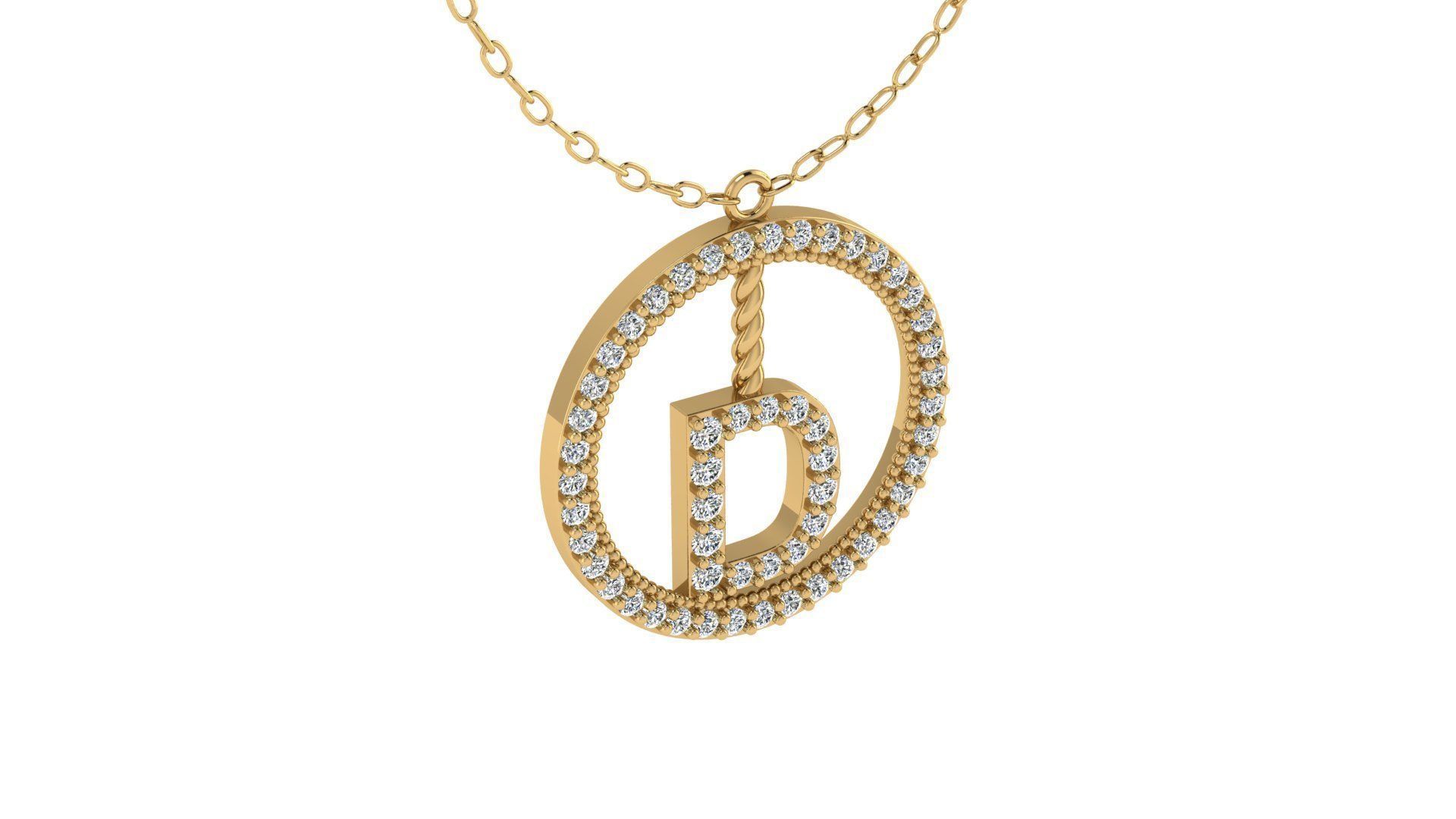 Alphabet Round Pendant with Diamond D 3D print model_17