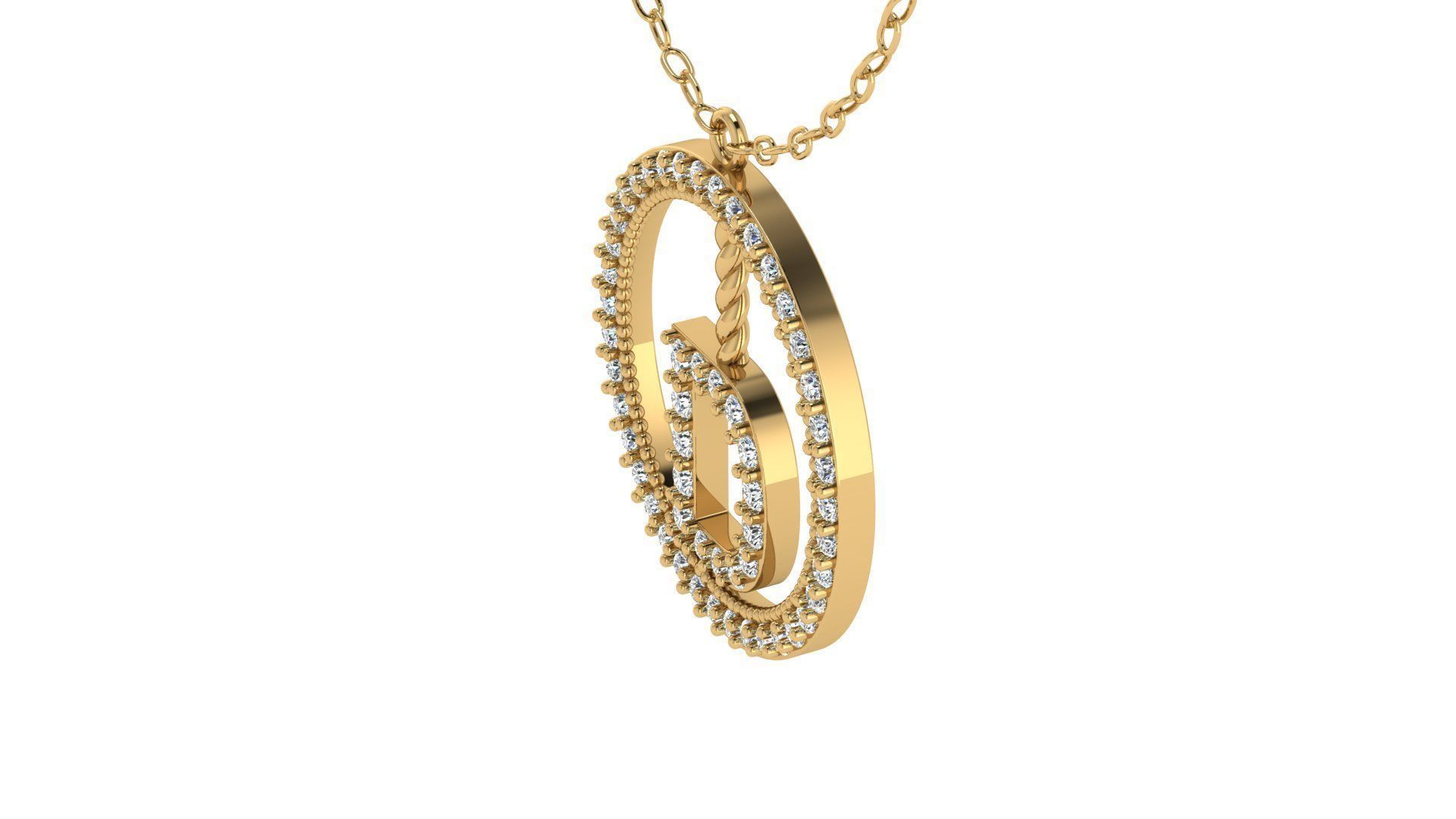 Alphabet Round Pendant with Diamond D 3D print model_20