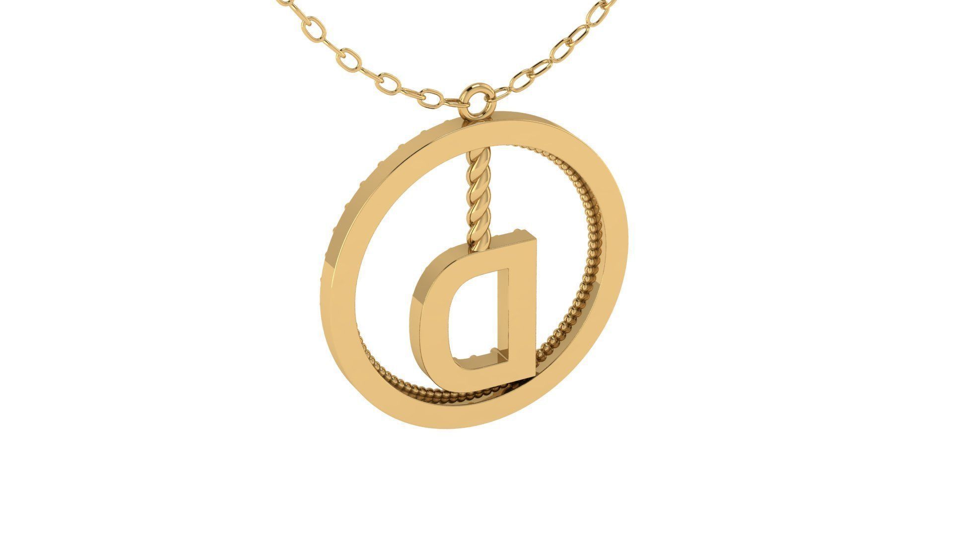 Alphabet Round Pendant with Diamond D 3D print model_21
