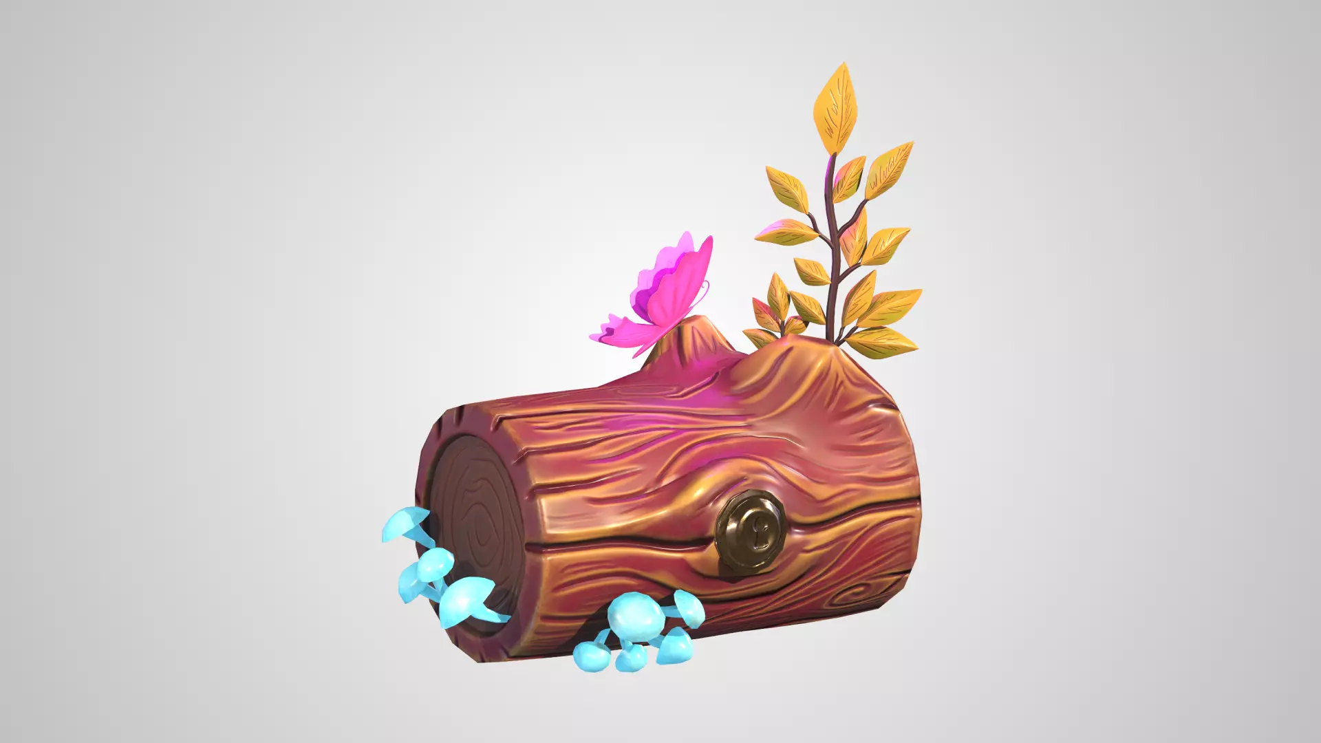 Fantasy wooden chest Low-poly 3D model_0