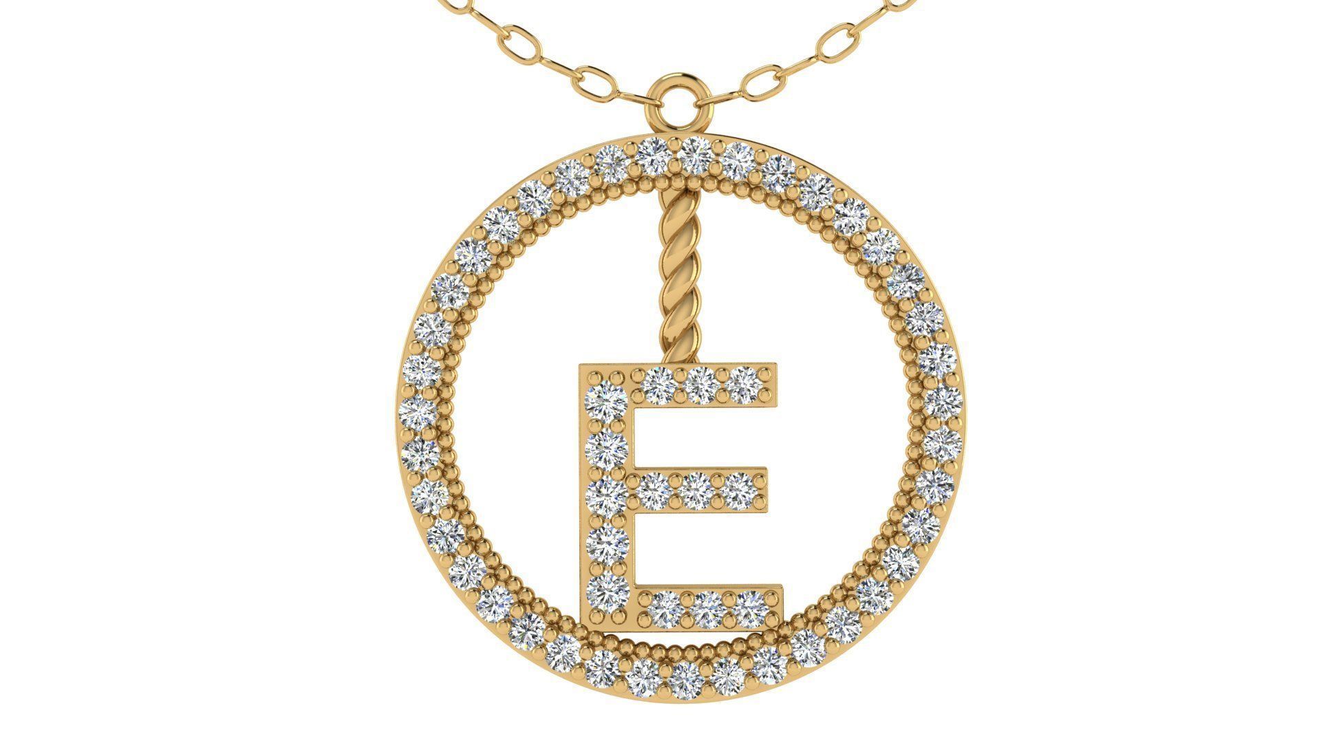 Alphabet Round Pendant with Diamond E 3D print model_20
