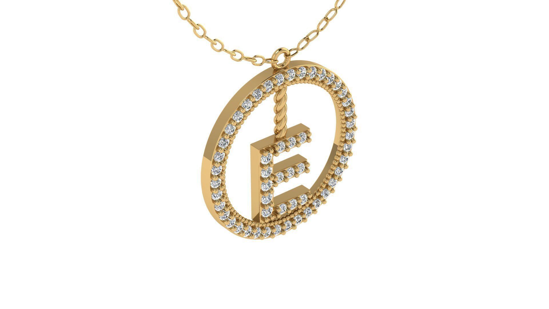Alphabet Round Pendant with Diamond E 3D print model_18