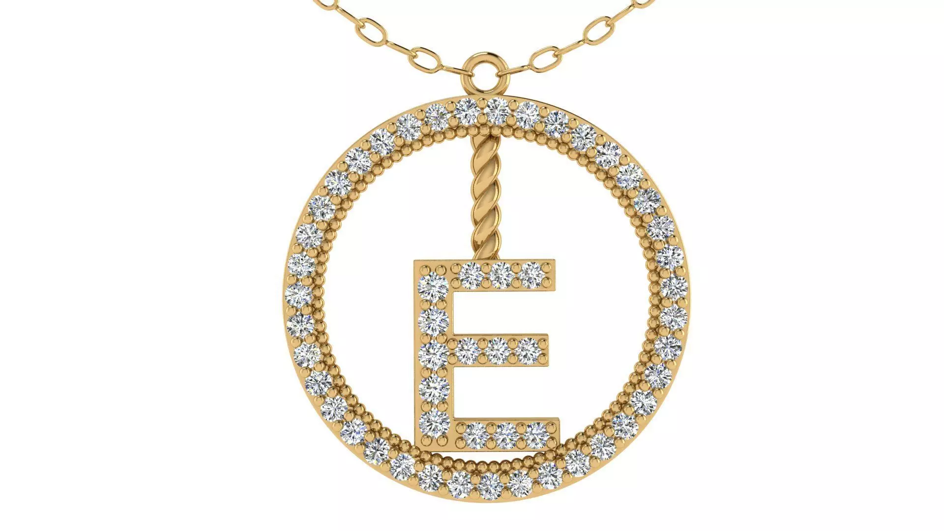 Alphabet Round Pendant with Diamond E 3D print model_0
