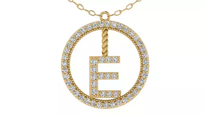Alphabet Round Pendant with Diamond E 3D print model