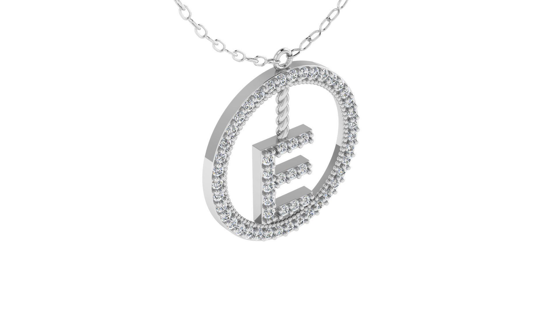 Alphabet Round Pendant with Diamond E 3D print model_13
