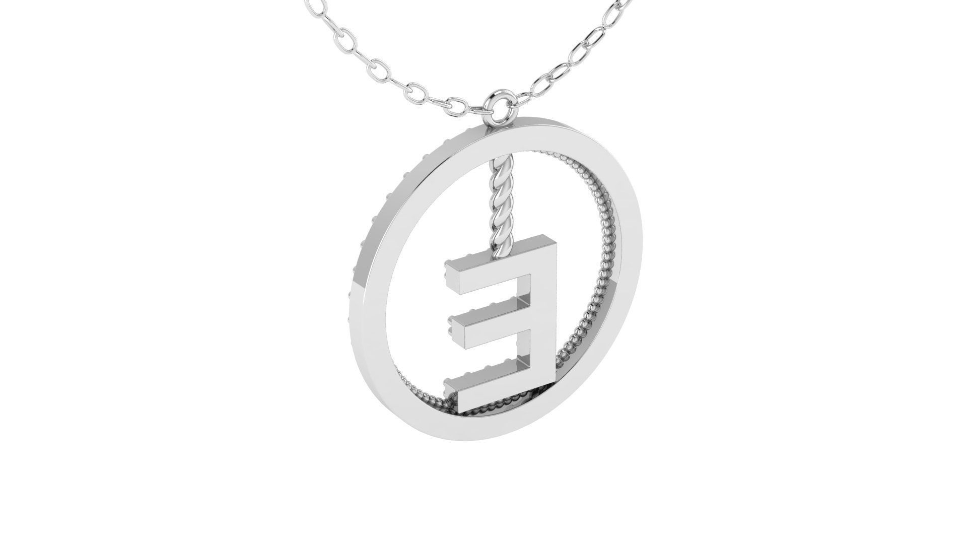 Alphabet Round Pendant with Diamond E 3D print model_11