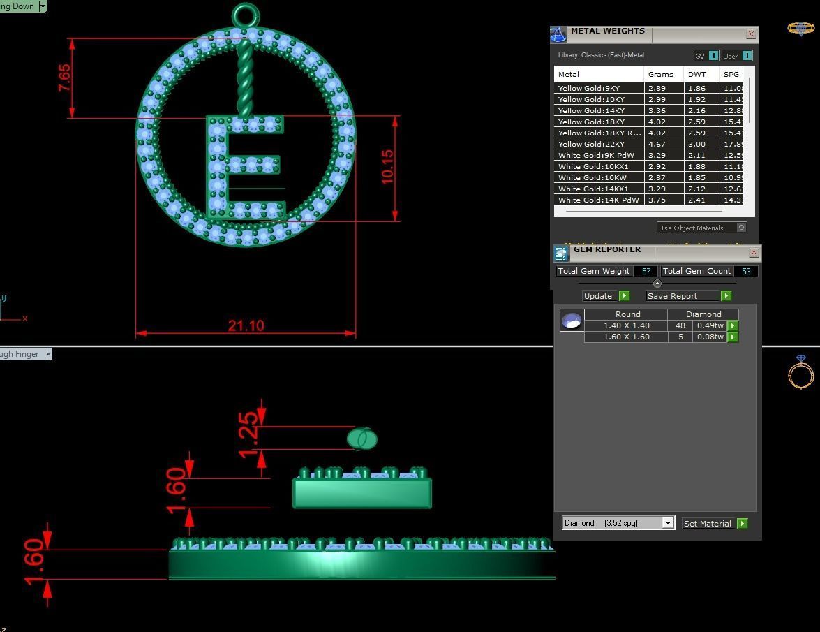 Alphabet Round Pendant with Diamond E 3D print model_10