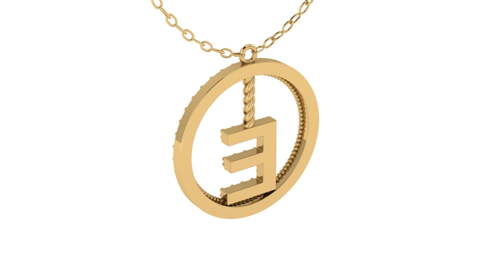Alphabet Round Pendant with Diamond E 3D print model_16