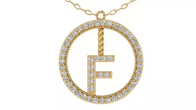Alphabet Round Pendant with Diamond F 3D print model